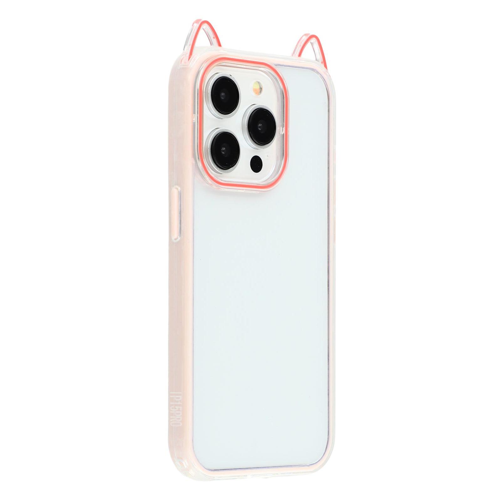 

For iPhone 15 Pro Max Case Cat Ear Design TPU+Acrylic Clear Phone Back Cover Pink