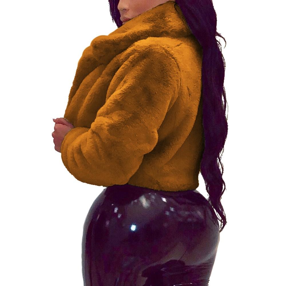 Fashion Women Coat Fleece Turn-down Collar Faux Top Short Loose Coat