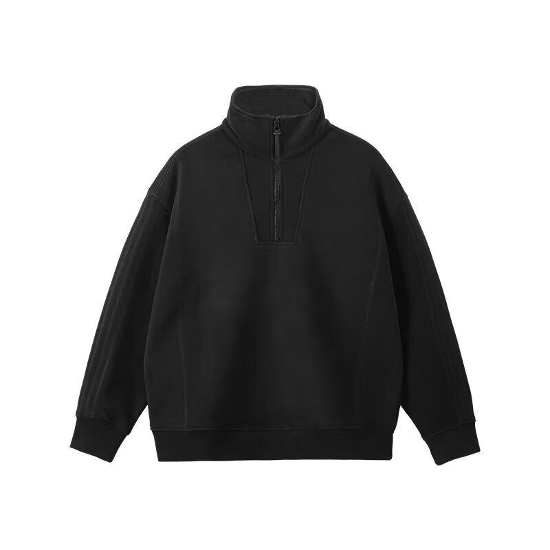 Hong Kong Style Solid Color Fleece Half-Zip Polo Shirt - Men s Retro Loose Casual Hoodie XXXL