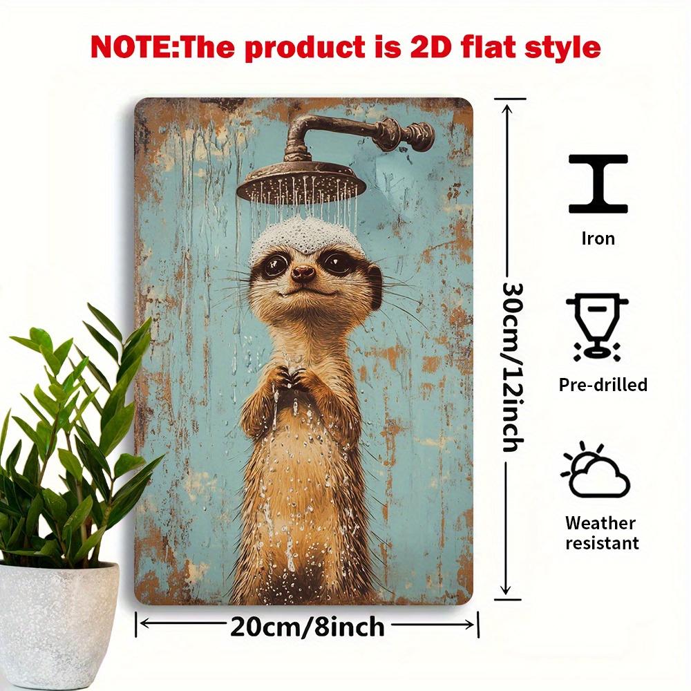 

Funny Meerkat Taking a Shower Metal Wall Sign Vintage Turquoise Brown Retro Decor Sturdy Iron Art for Bathroom Bedroom 20x30cm（7.8x11.8inch）
