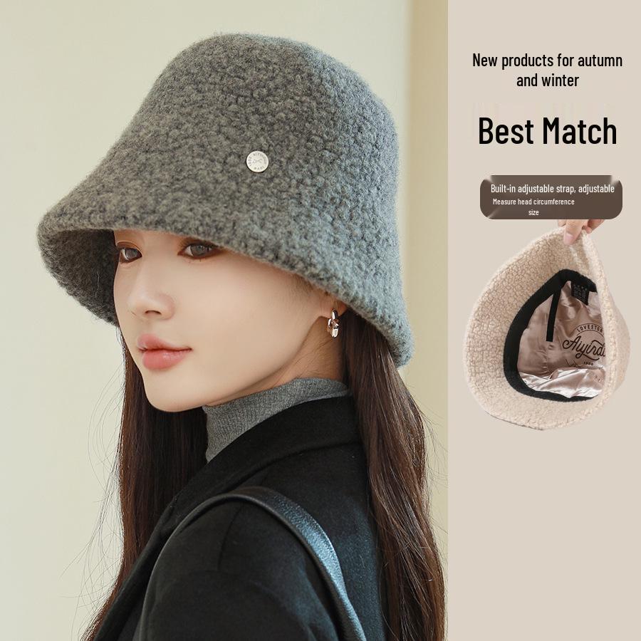 Körniger Woll-Damen-Bucket-Hat - Gesichtsschlankmachend, Breite Krempe, Warm für Herbst/Winter