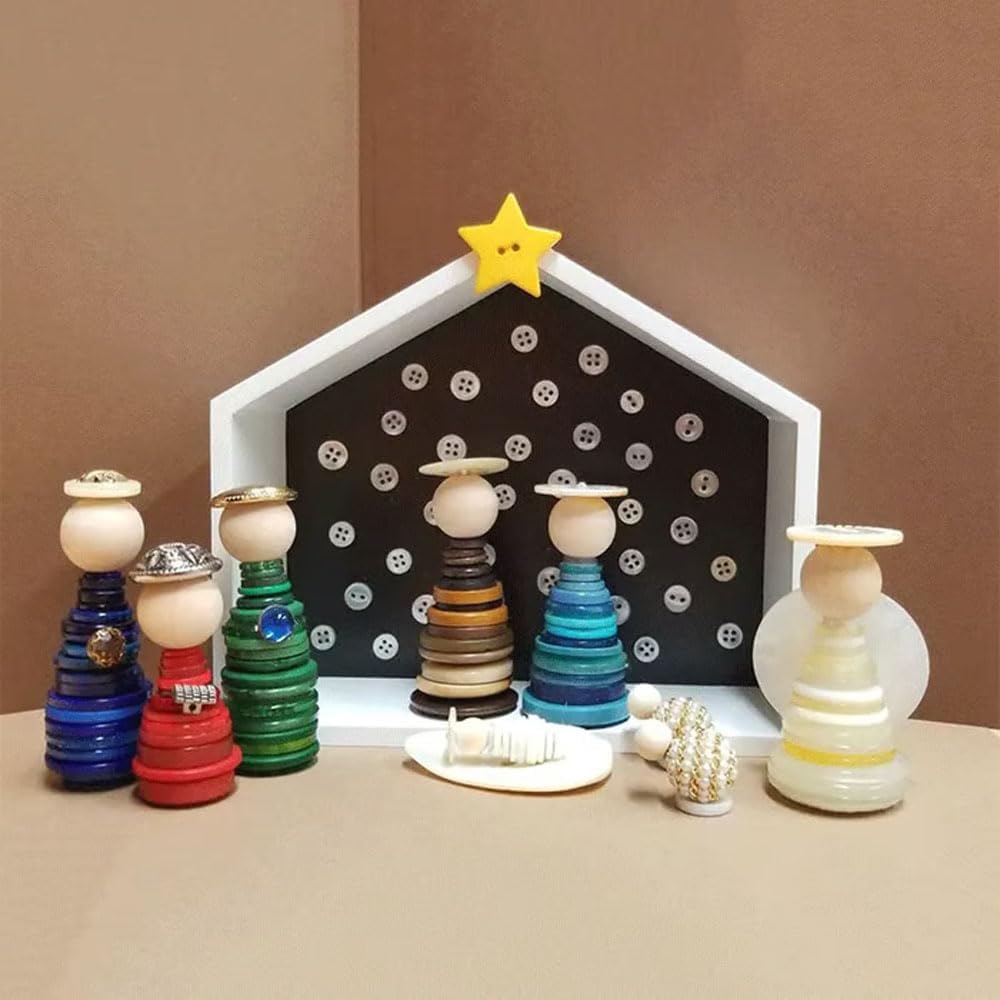DIY Button Nativity Scene Kit, Christmas Nativity Scene Craft Ornament Kit, Home Christmas Decor Holiday Craft Set for Children, Friends, and Family,