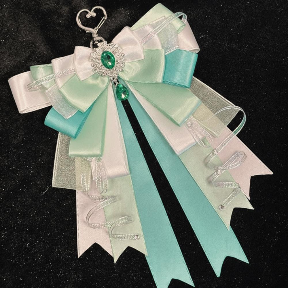 

Rhinestone Double Layer Ribbon Bow Pendant Cute DIY Decoration Keychain Friend Gift зелёный