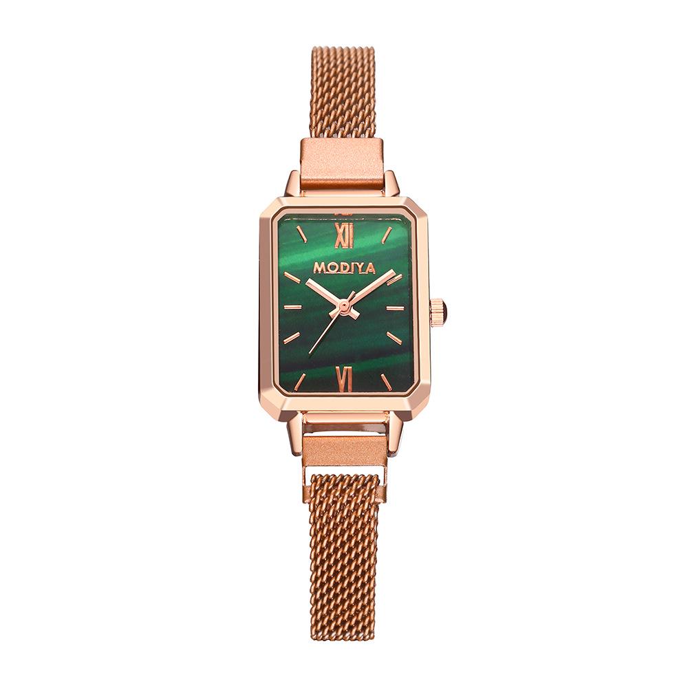 Peacock Green Mori Girl Small Square Watch with Milan Strap and Green Dial for Women