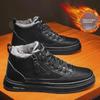 Botas Martin de cano alto de veludo de inverno masculinas - Sapatos casuais de couro com sola grossa e algodão quente da moda