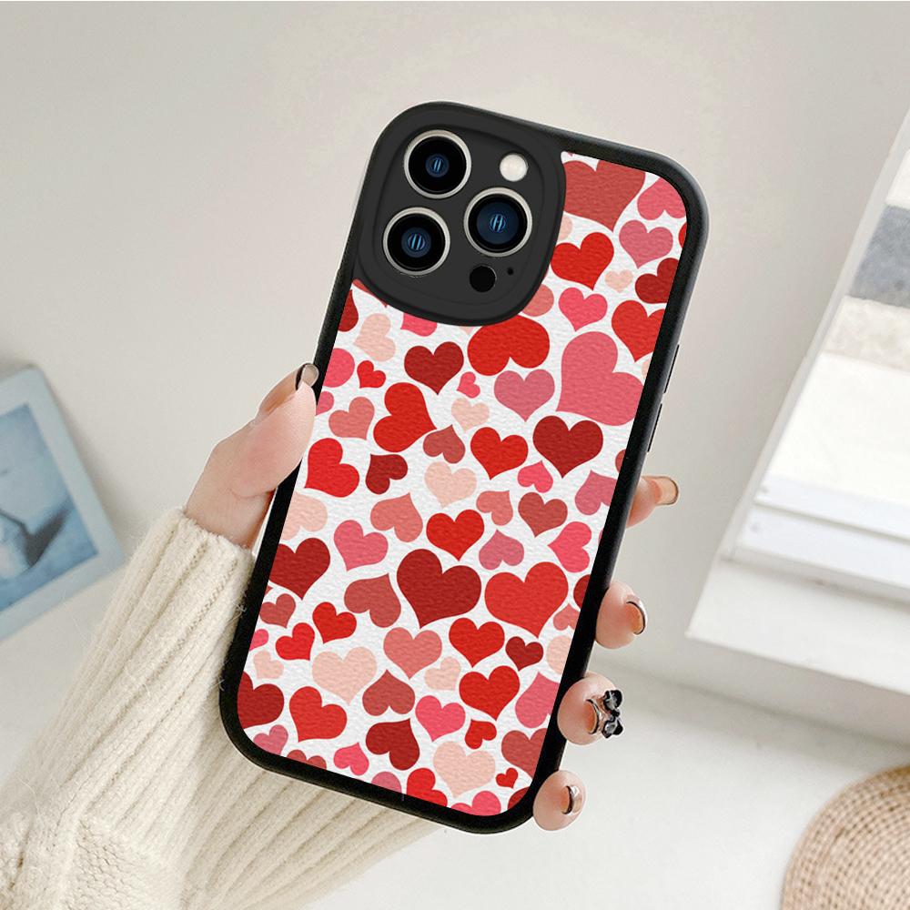Dla Iphone14 Słodkie Etui na Telefon z Sercem Miłości dla Iphone 14 13 11 12 Pro MAX 13 12 MiNi 7 8 14 plus X XS XR Ochronne Pokrowce ze Skóry Jagnięcej