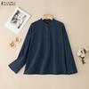 ZANZEA Women Casual Round Neck Solid Color Long Sleeve Cotton Blouse