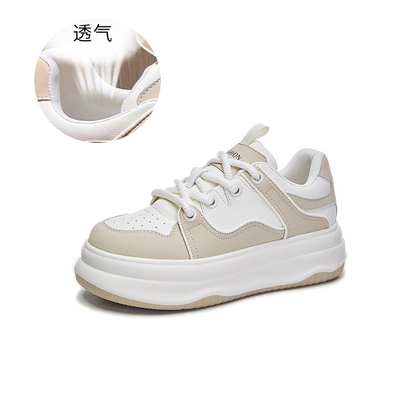 

Leather white shoes women s 2025 spring women s platform sports board shoes women s fashion casual women s shoes versatile shoes children 35 бежевый