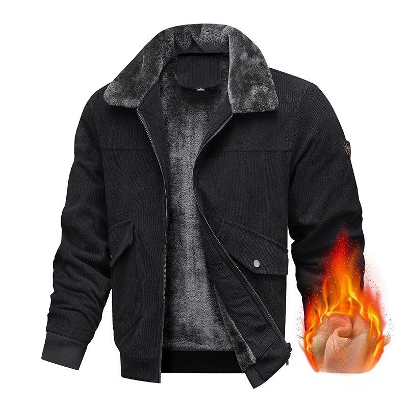 Men's Winter Warm Corduroy Jackets With Fleece Lined Lightweight Windproof Coat With Pockets Lapel Collar Work Jacket for Men Thermal Cargo Jacket