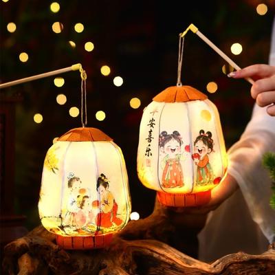 Traditional New Year Lantern Handmade Good Luck Luminous Lantern LED Lighting Decorative Portable Lantern Children's Festival