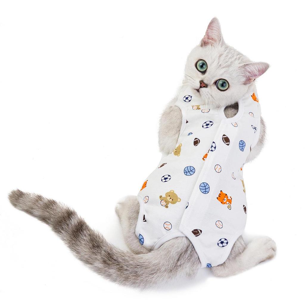 Cat Surgery & Weaning Suit - Anti-Lick, Four-Legged, Postpartum Homewear for Spring/Summer