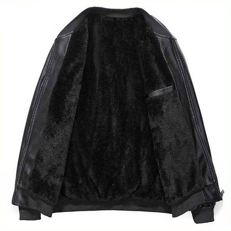 Add Velvet Autumn and Winter Leather Jacket for Middle-aged and Elderly Men's Leather Jacket for Baseball