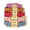Custom Dog Collar PU Leather Dogs Collars Personalized Pet Necklace Adjustable for Small Medium Large Dogs Bulldog Pug Pink