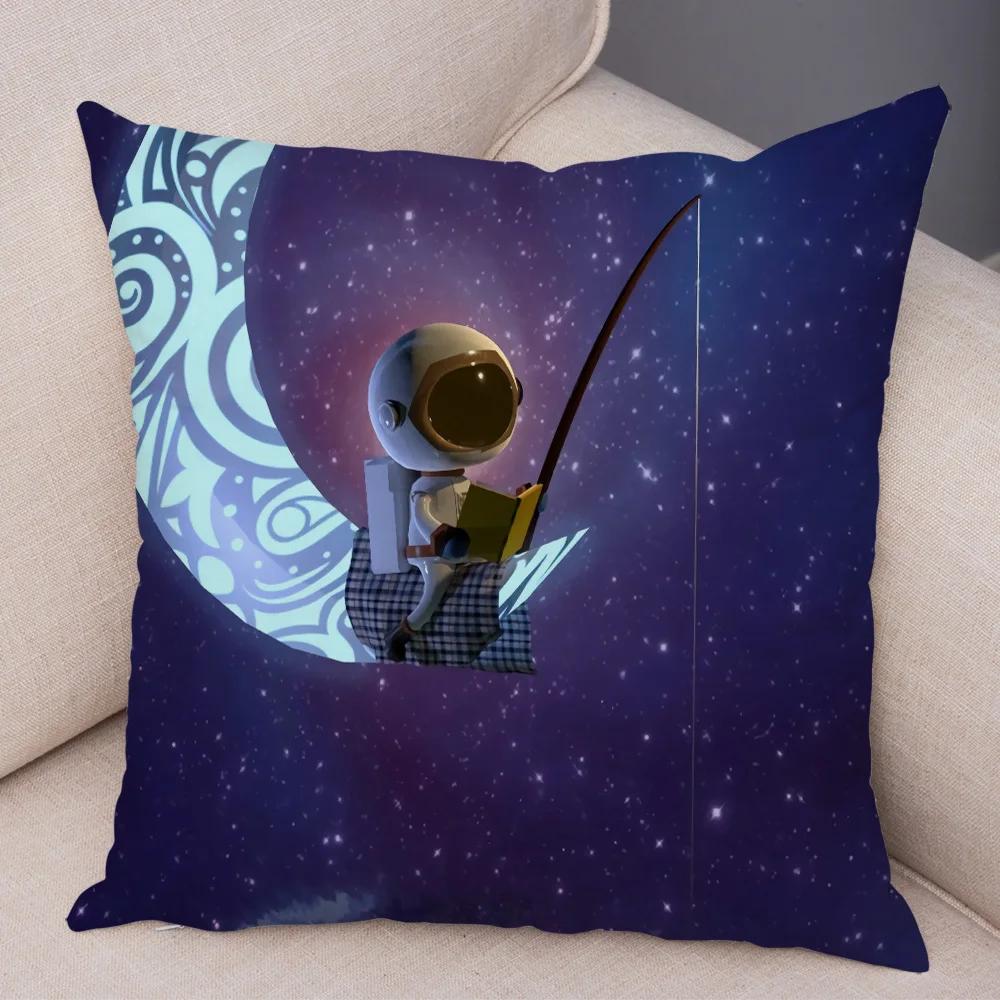 Cartoon Astronauten Kissenbezug Weicher Plüsch Dekor Kosmischer Himmel Kissenbezug für Sofa Zuhause Auto Doppelseitiger Druck Kissenhülle Kinderzimmer