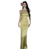 French Acetic Acid Satin Tube Top Dress Women's High-end Beach Vacation Dress One-word Collar Birthday Evening Dress