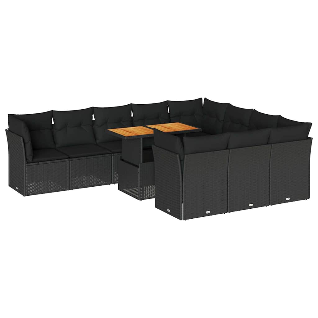 Vidaxl 11-Cz. Set da Giardino, Cuscini Rattan Nero Pe