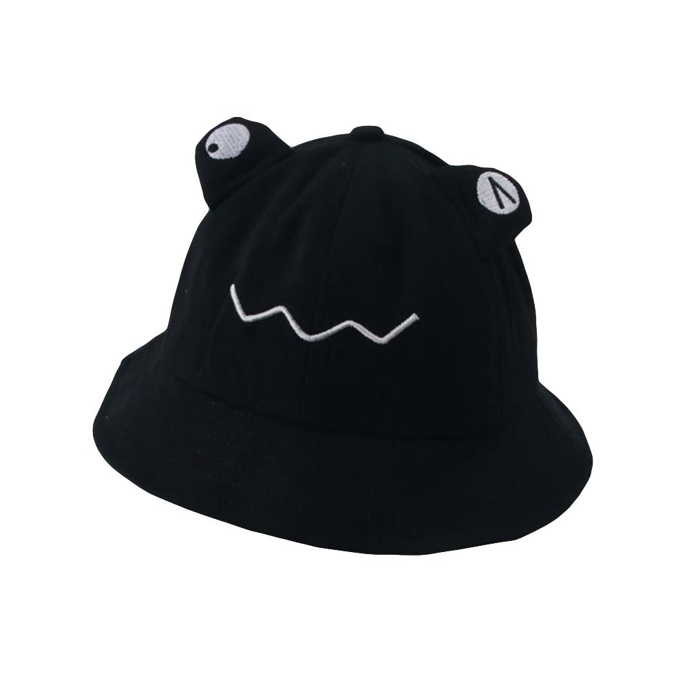 niumanery Kids Cartoon Frog Bucket Hat Wide Brim Sun Protection Adjustable Fisherman Cap Black