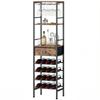 Industrial Wine Bar Cabinet Freestanding Liquor Cabinet 16-Bottle Wine Rack Glass Holder Rustic Brown