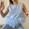 2023 Women Summer Sleeveless Round Neck Crop Tops Chic A-line Vest 90s Streetwear Elegant Feather Tank Tops