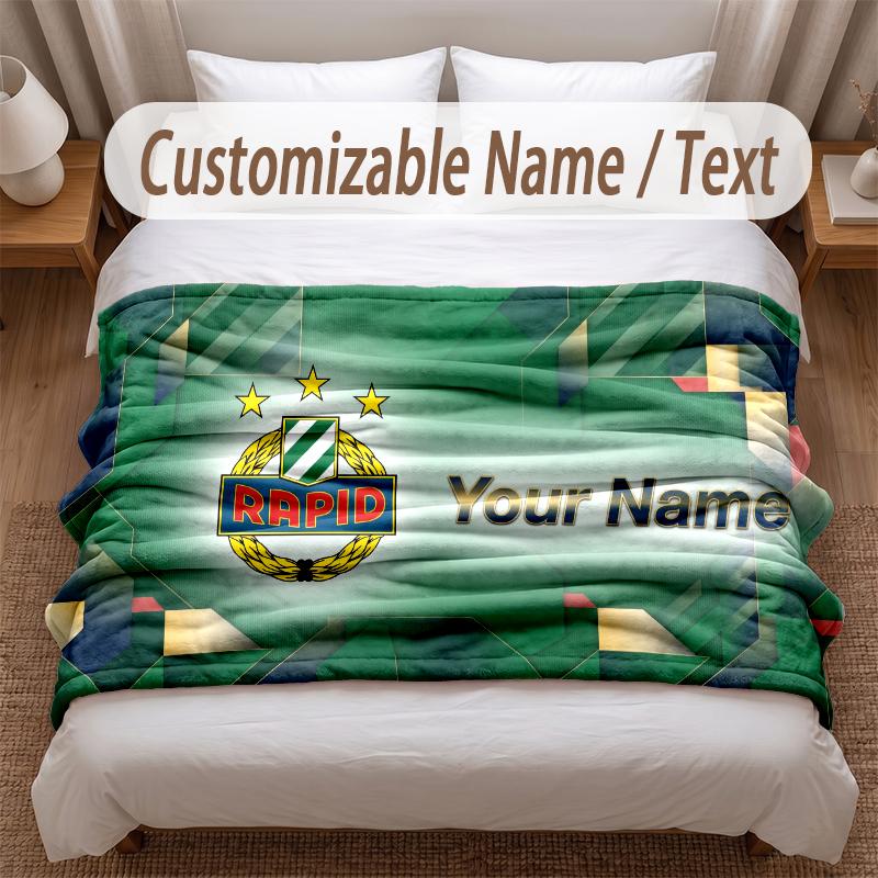 Rapid Wien FC Printed Flannel Blanket Custom Name Text Soft Warm Throw For Bedroom Holiday Gift