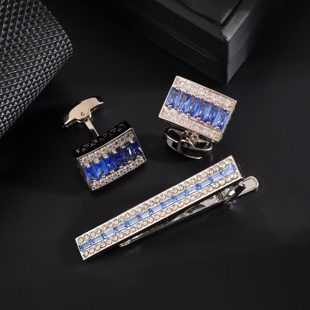 Zinc Zinc Alloy Cuff Links Shiny Sleeve Button Fashion Strip Zircon Tie Clip Men's Suit Accessory