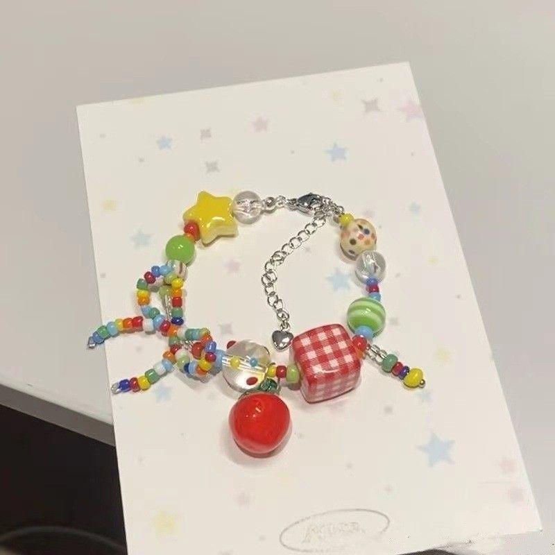 Dopamine color apple star beaded necklace new light luxury summer collarbone chain