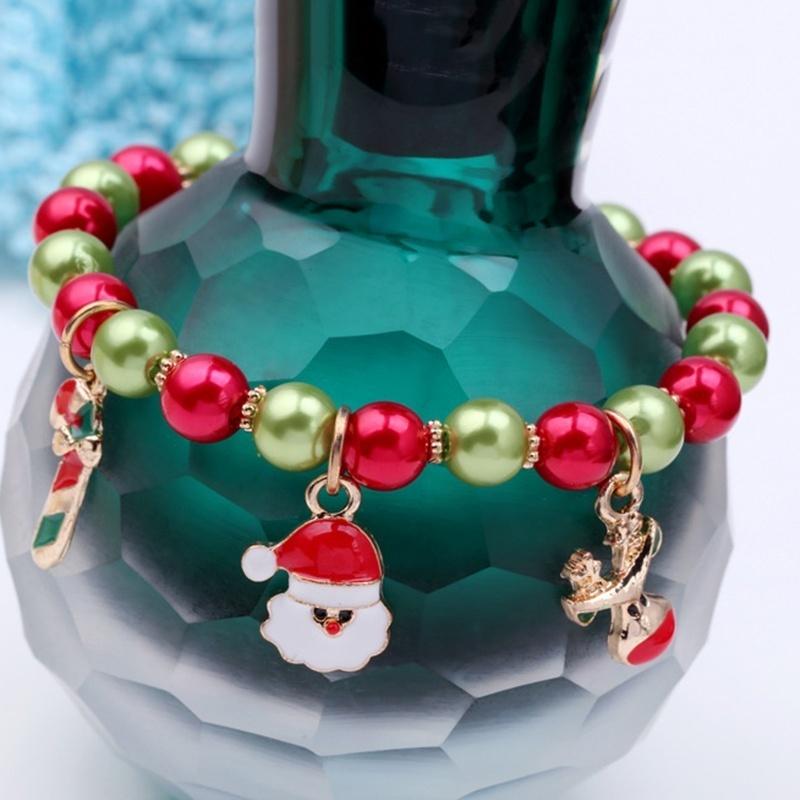 Christmas Natural Stones Colorful Simulated- Beads Charm Bracelets Elastics Rope Bracelets & Bangles