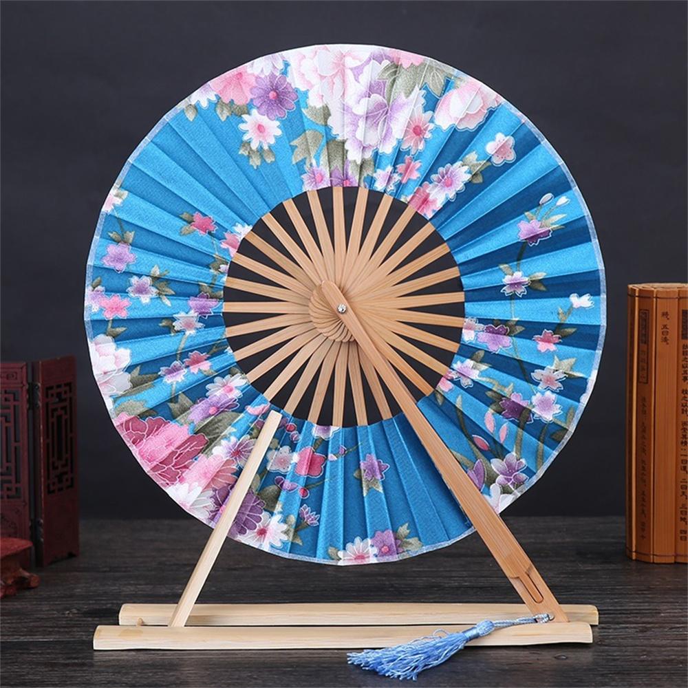 New Japanese Sakura Flower Pocket Folding Hand Fan Round Circle Party Decor Gift Bamboo Windmill Folding Fan Chinese Fans