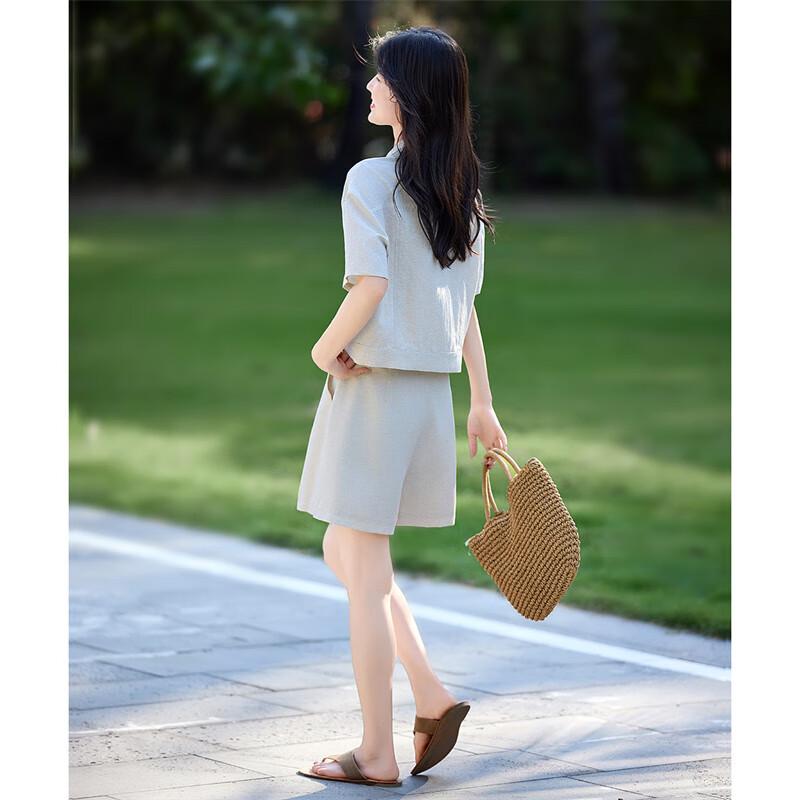 Shangjing Workwear Style Tencel Linen Shirt & Shorts Set