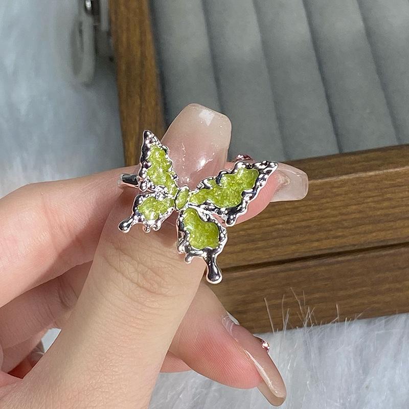 Enamel Dripping Oil Gilt Liquid Butterfly High-End Feeling Open Ring, Women S Irregular Niche Stacking Wearing High-End Feeling Ring