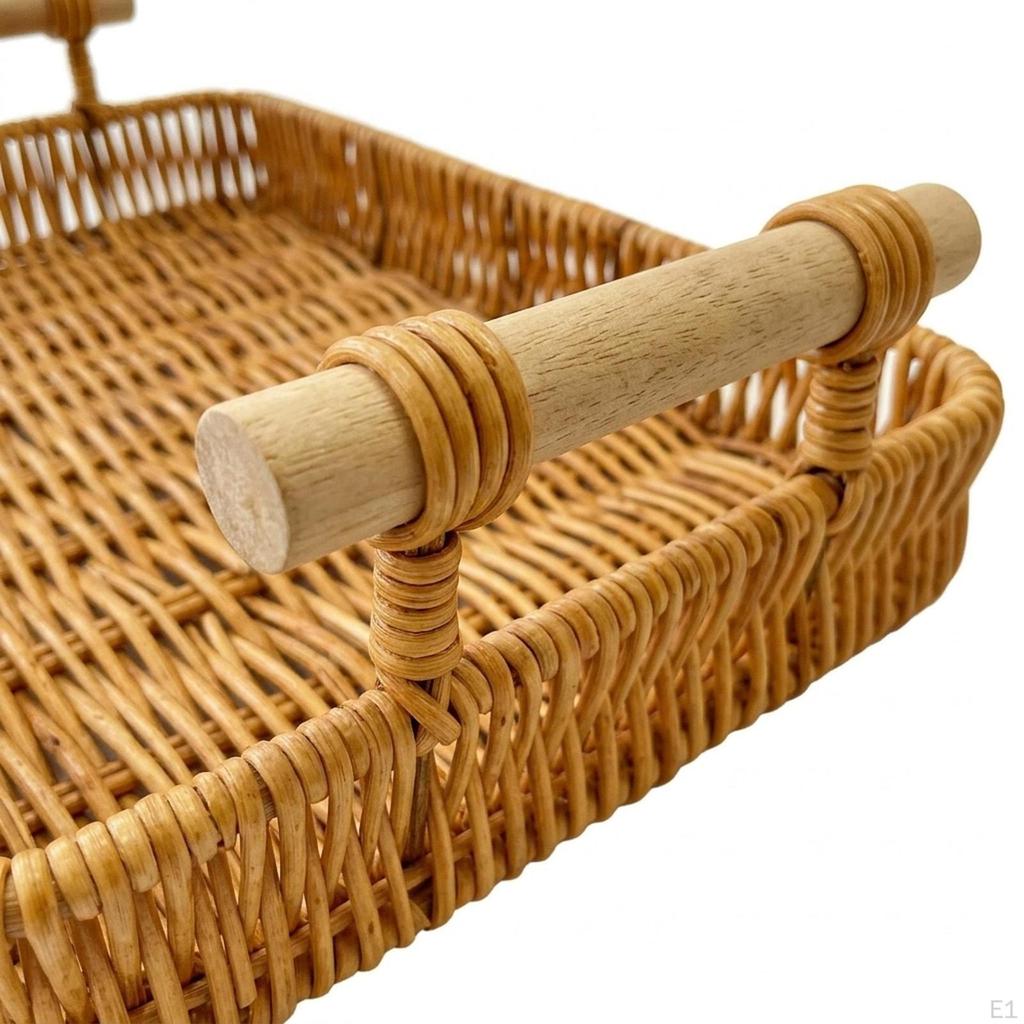 Woven Countertop Organizer Tray with Handles, Basket, Fruit And Vegetables, Ideal for Snacks