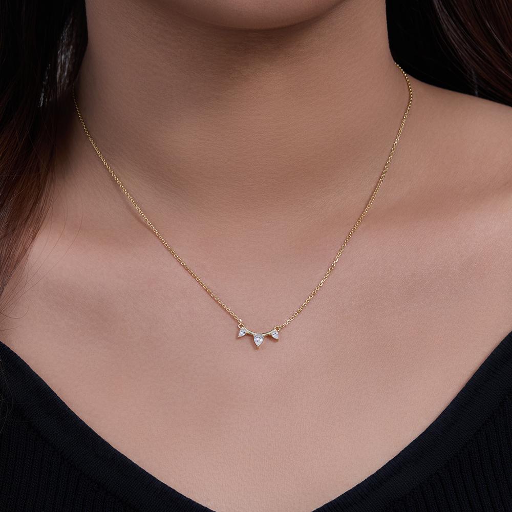 European and American Ins Style 925 Sterling Silver Fashion Jewelry Gold Plated Single Row Water Drop Zircon Pendant Necklace