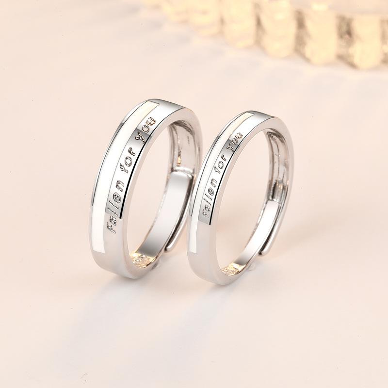 2 Stück 925 Sterling Silber Partnerringe Verstellbar Schlichtheit Mode Exquisit Herren Damen Schmuck Zubehör Hochzeitsfeier Geschenk