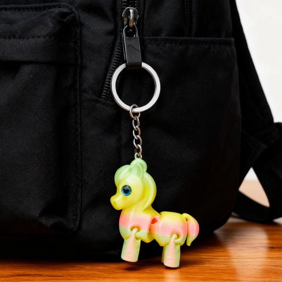 Multi Jointed Horse Keychain Gradient Color 3D Printed Animal Figurine Miniature Horse Pendant Backpack Bag Desk Decoration