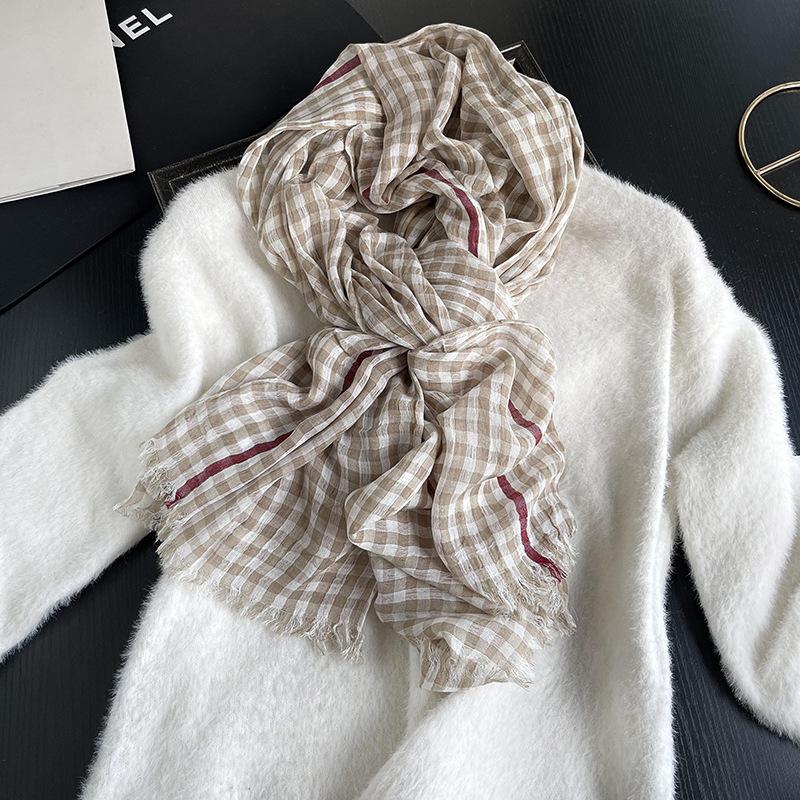 Luxury Plaid Cotton Linen Women'S Scarf Autumn Warm Neckerchief Pashmina Foulard Female Soft Bufanda Muffler Scarves