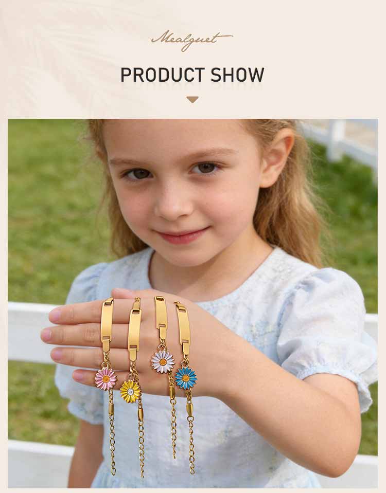 Custom Name Daisy Bracelet for Baby Kids Personalized Gold Plated Chain Flower Children's Jewelry Gift