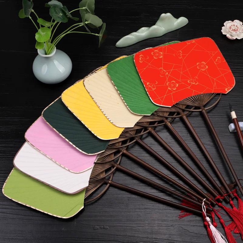 Xuan Paper Circular Fan Blank Calligraphy Thickened Black Bamboo Long Handle Fan Uterus Fan Chinese Ancient Style Double-Sided High-End Japanese DIY