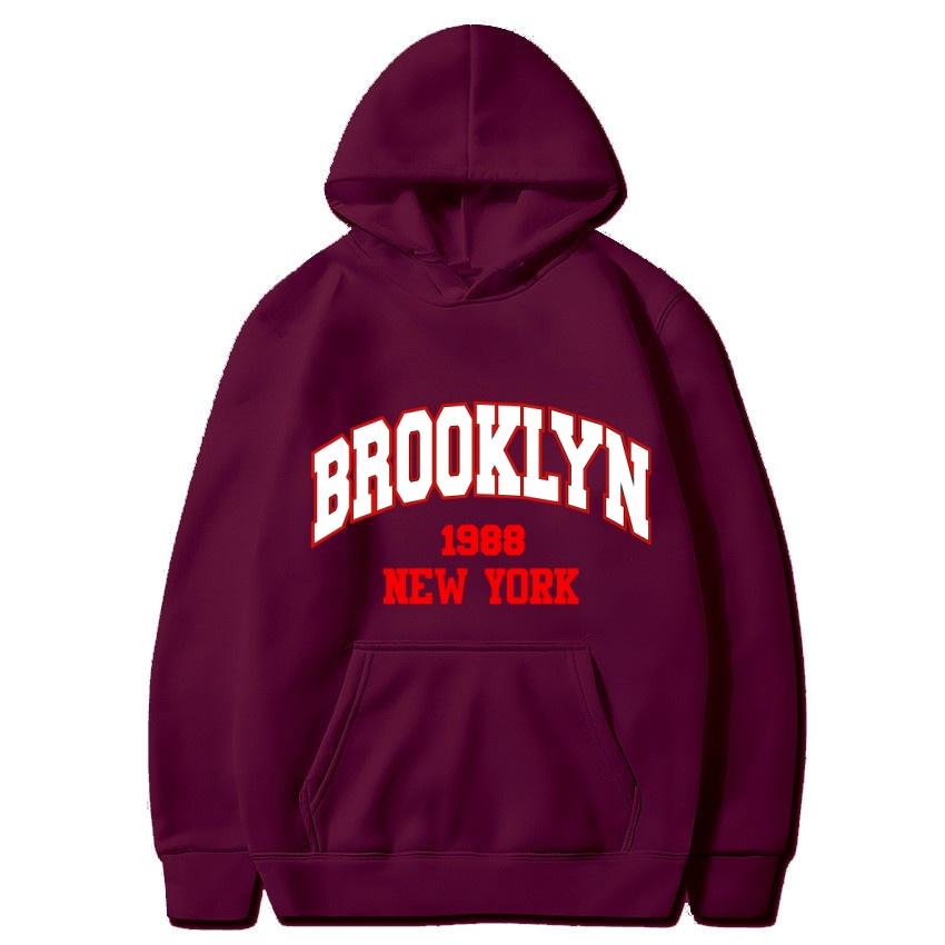 Autumn Winter Brooklyn1988 New York Printed Solid Color Hoodie Classic Coat Daily Casual Hoodie Street Sweatshirt Gift