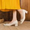 Sheepskin square buckle thick heel medium heel high heels women's square head grandma shoes two wear can step on the heel single shoes soft leather CM