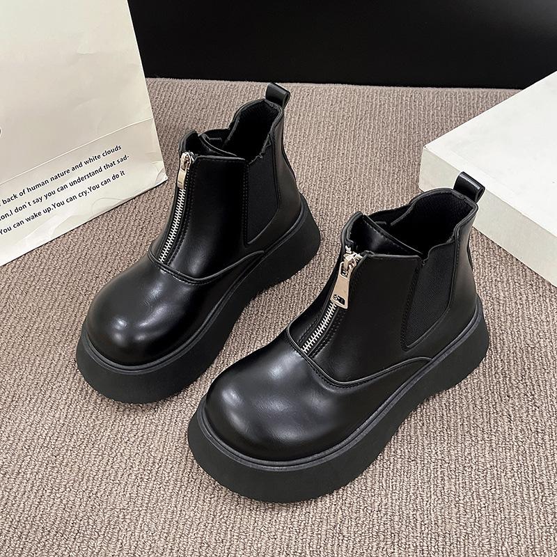 Thick-soled Martin boots women's autumn retro versatile Chelsea short boots zipper heightening thin boots