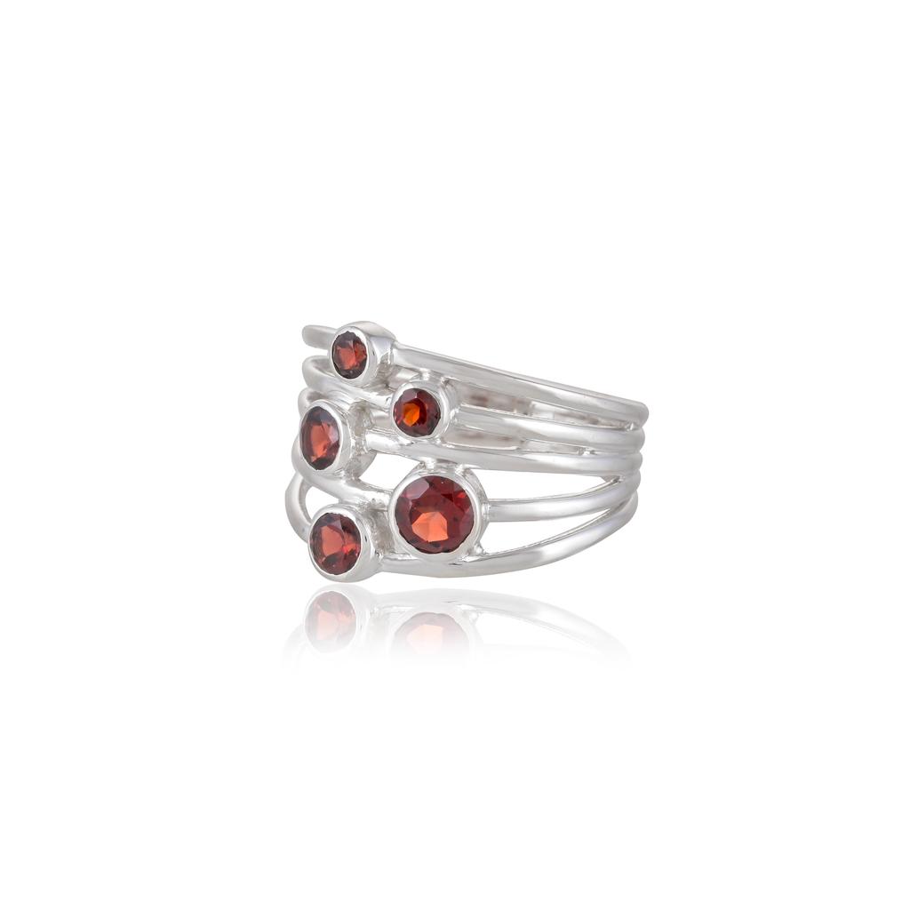Garnet Multi-Stone Ring – 925 Sterling Silver Statement Band – Handmade January Birthstone Jewelry for Women
