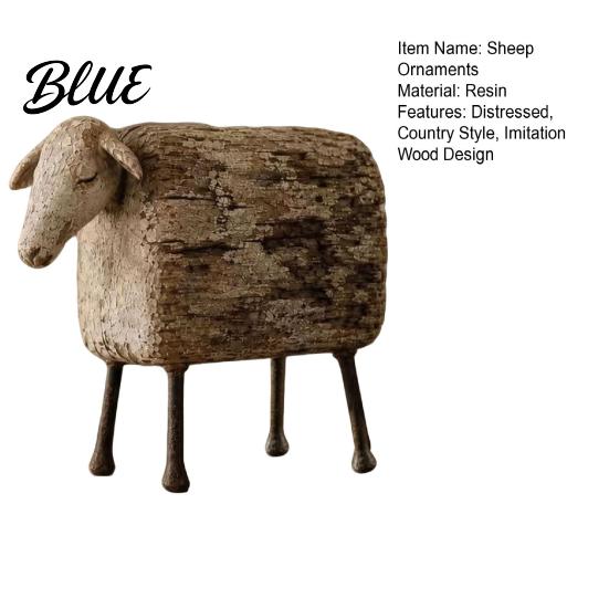 Modern Rustic Home Decor Distressed Imitation Wood Grain Sheep Figurine Resin Farmhouse Animal Statue for Shelf Tabletop Decor Retro Country
