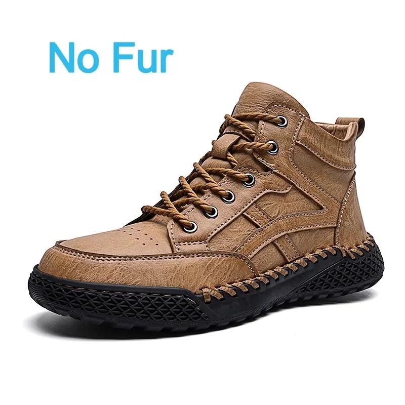 Fashion New 2024 Stylish Men Handmade Casual  Leather Basic Boots Outdoor Antiskid Flat Design Hiking Sneakers Comfy Lace-Up Ankle Boots