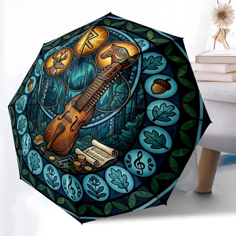 Forest Music Symbols pattern umbrella, portable and foldable design, 8 ribs, a casual accessory for Halloween, Christmas, and birthday gifts. разноцветный