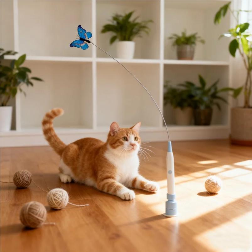 Electric Suction Cup Cat Toy Butterfly Flying Cat Toy Self-Entertaining Cat Toy Long Rod Steel Wire Cat Toy