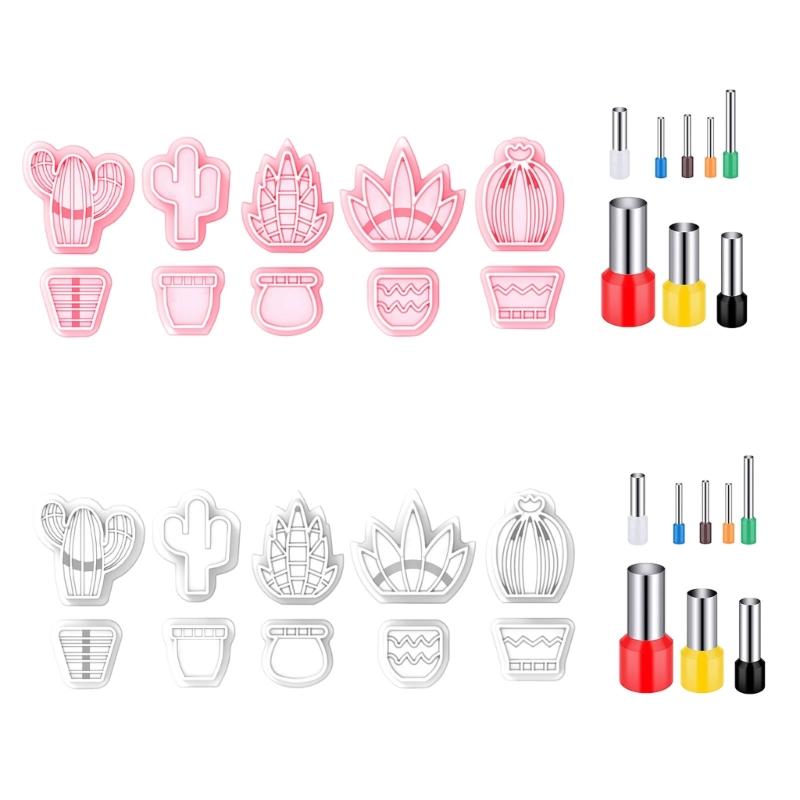 18Pcs Spring Fresh-Cactus Soft Pottery Cutter Earring Jewelry Pendant Maker Green Plant Ornament Pendant Cutting Mold