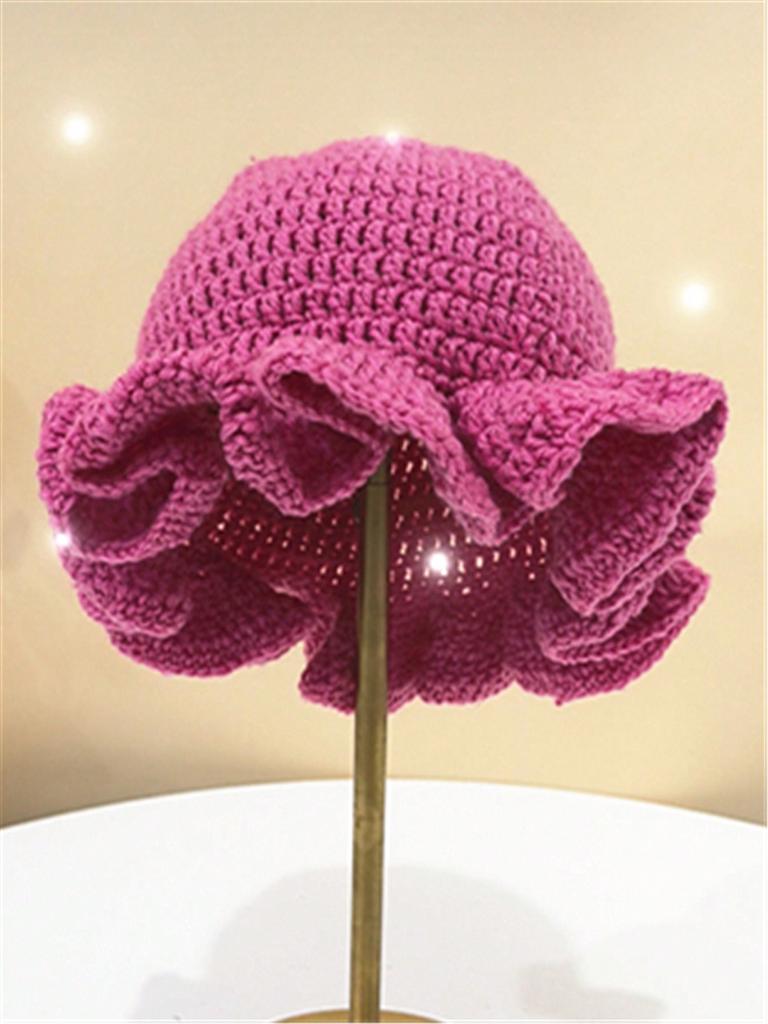 Women's Autumn & Winter Street Style Unique Handmade Crochet Ruched Brim Knitted Hat, Colorful Party Beanie Unisex for Daily Wear Halloween