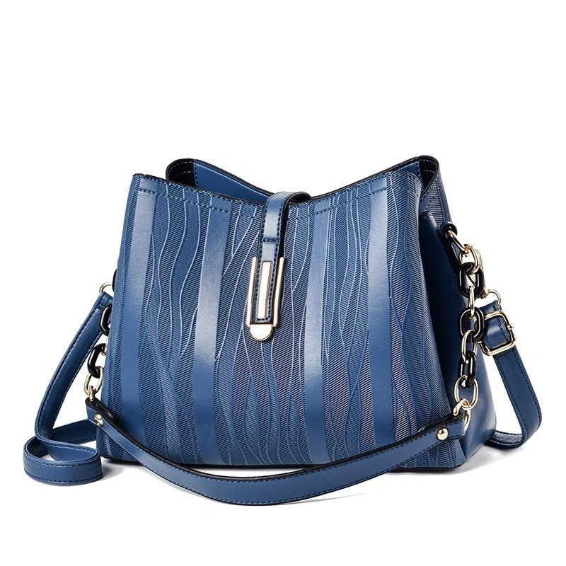 Fashionable 2023 Summer New Bucket Bag Women s Large Capacity Shoulder Bag Soft Pu Crossbody Bag Blue
