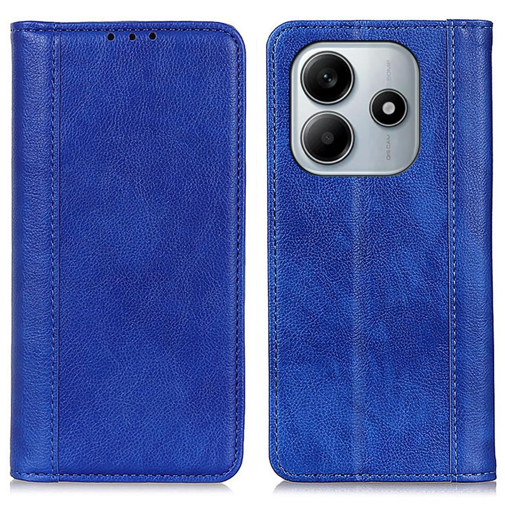 

For Xiaomi Redmi Note 14 4G (163.25x76.55x8.16mm) Stand Case Split Leather Litchi Texture Wallet Phone Cover Blue