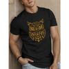 European Sizes Men'S Casual Crew Neck T-Shirt with Intricate Owl Design, Polyester Knit Fabric, Slight Stretch, Regular Fit, Summer Top